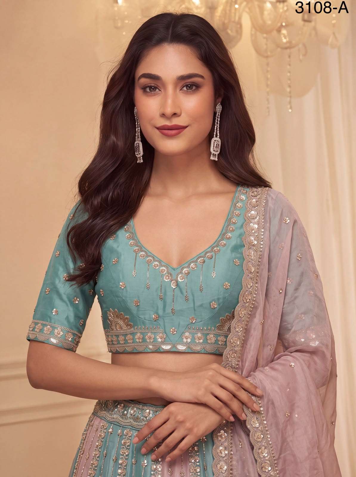 Partywear pastel Color beautiful Satin Silk fancy fabric Lehenga Choli reseller in surat 3108